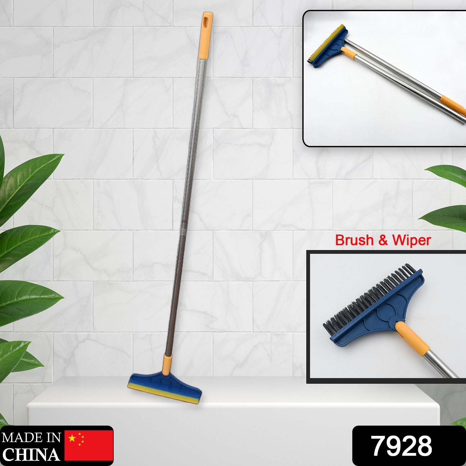 7928 2 in 1 Cleaning Brush & Wiper , Long Handle Floor Brush, Rotatable Cleaning Brush for Bathroom, Kitchen, 120 Degree Triangular Rotating Brush Head with Wiper 7928 2 in 1 Cleaning Brush & Wiper , Long Handle Floor Brush, Rotatable Cleaning Brush for Bathroom, Kitchen, 120 Degree Triangular Rotating Brush Head with Wiper